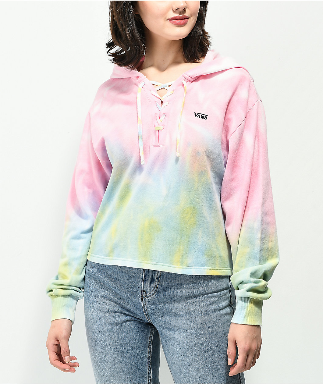 Vans Popsicle Tie Dye Lace Up Crop Hoodie