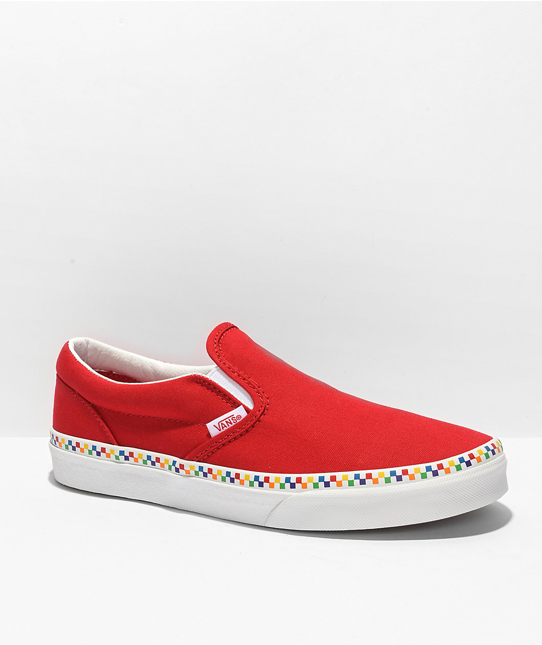 Vans Slip-On Rainbow Checkerboard Red Skate Shoes