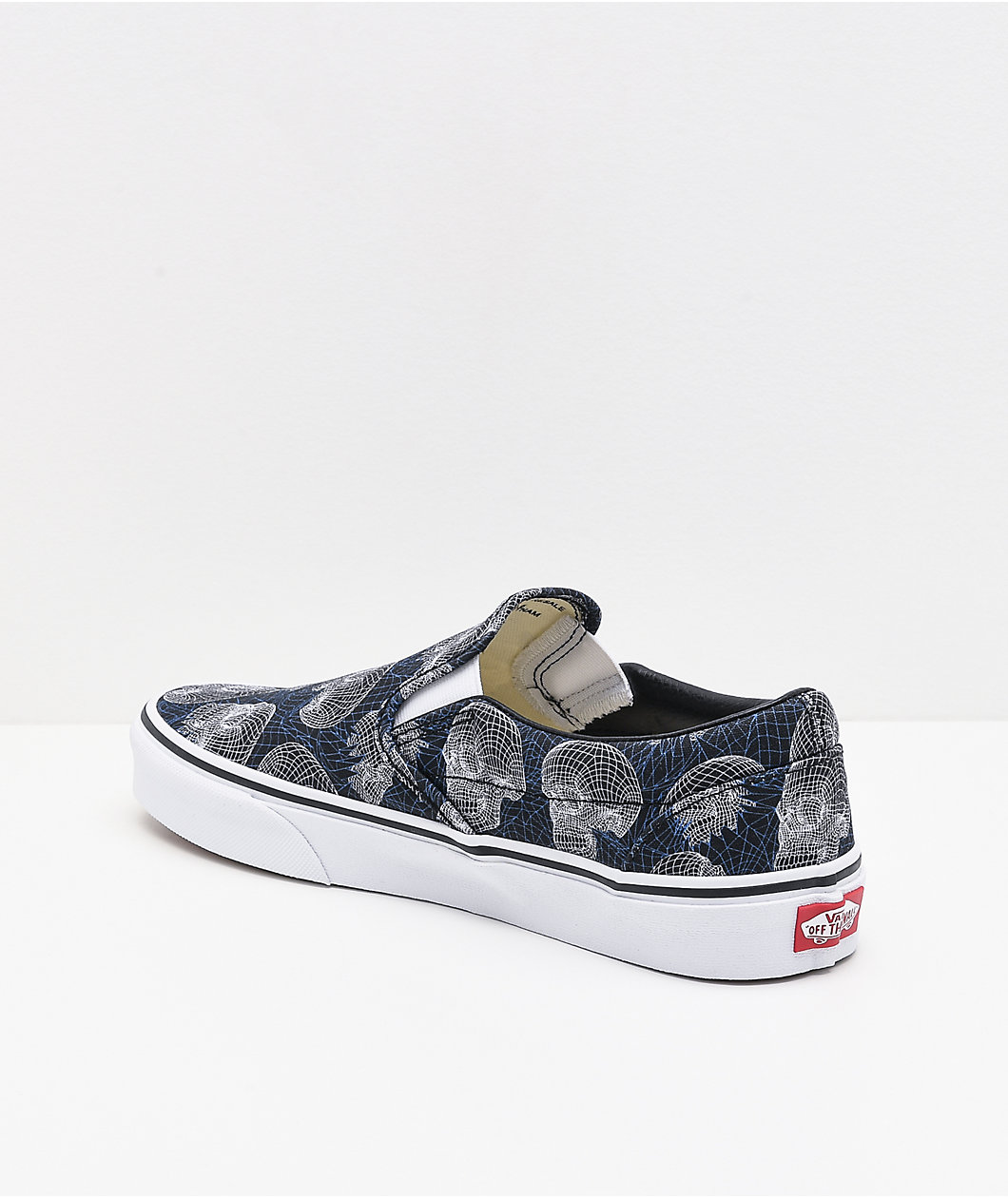 Vans Slip-On Wireframe Skulls Navy & White Skate Shoes