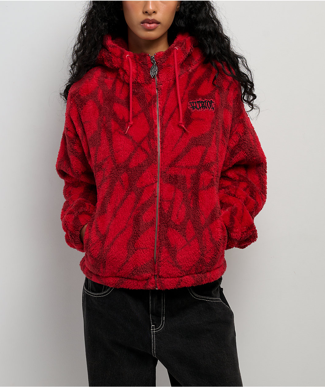 Vitriol Axle Shattered Red Plush Zip Hoodie