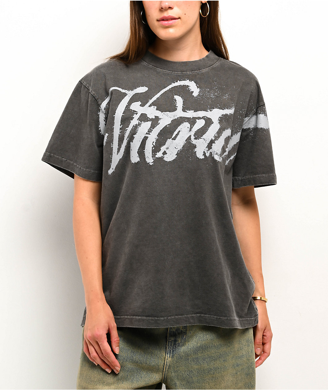 Vitriol Blurred Flowers Vintage Grey T-Shirt
