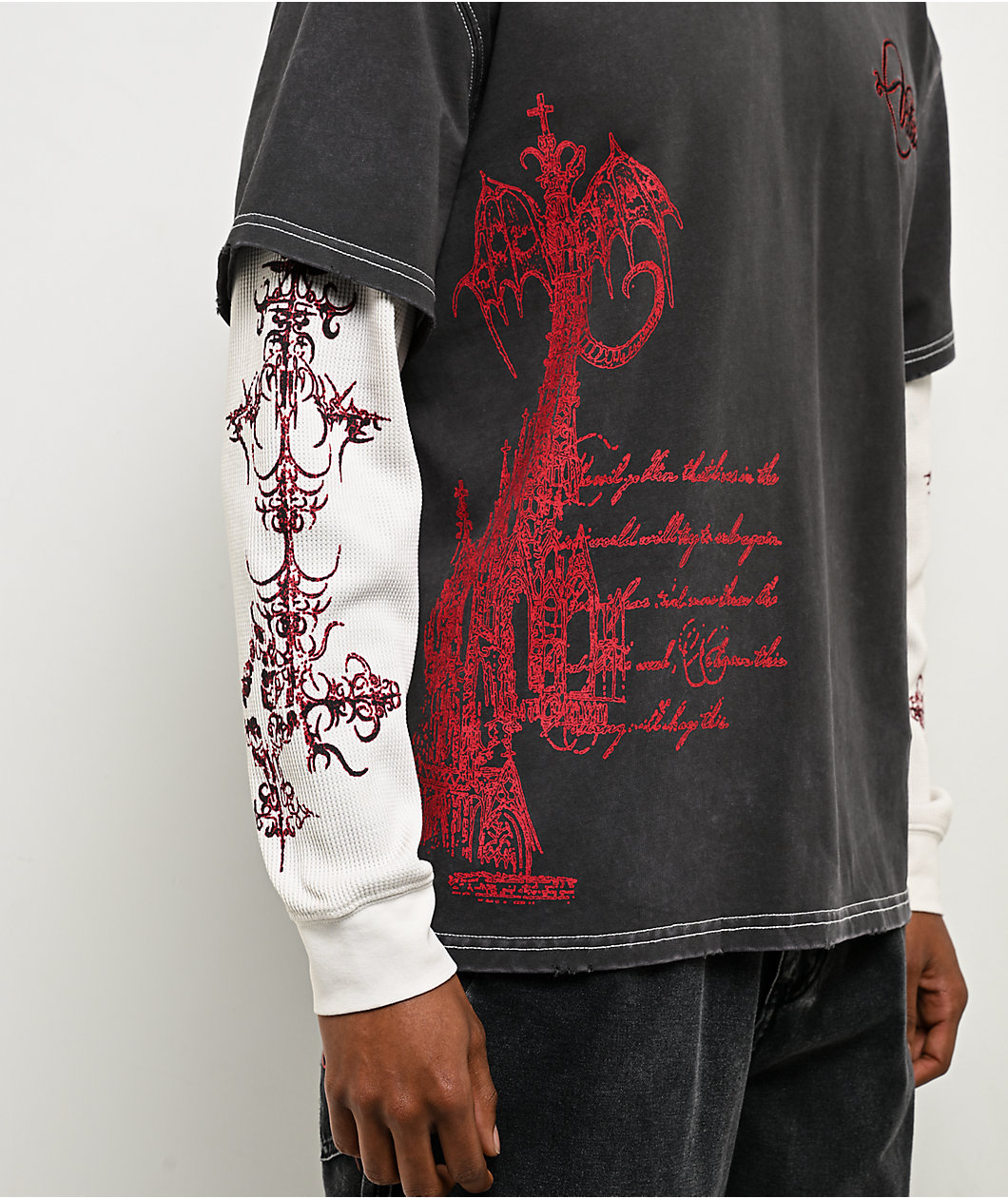 Vitriol Brutal Grey & Off White 2fer Long Sleeve T-Shirt