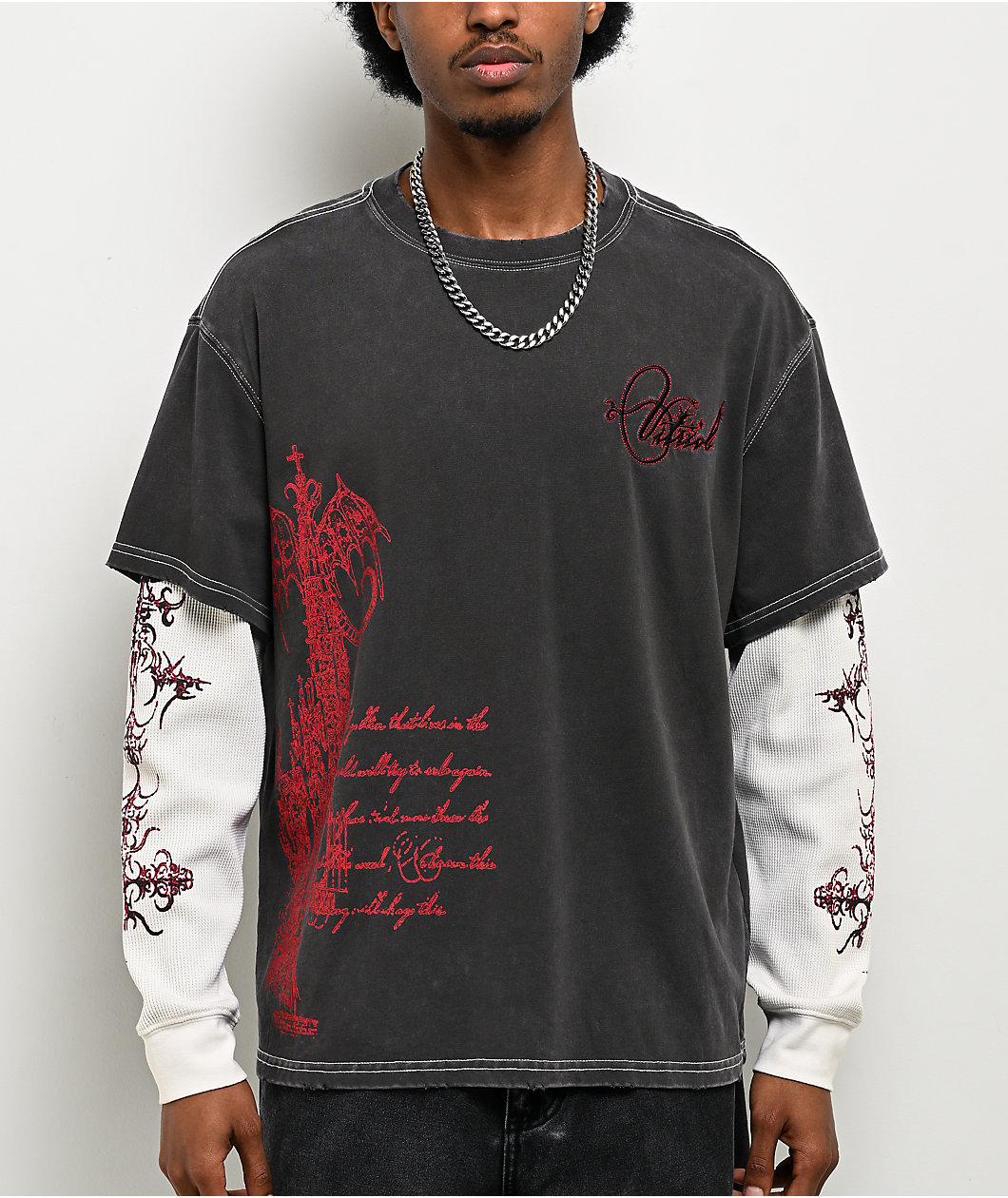 Vitriol Brutal Grey & Off White 2fer Long Sleeve T-Shirt