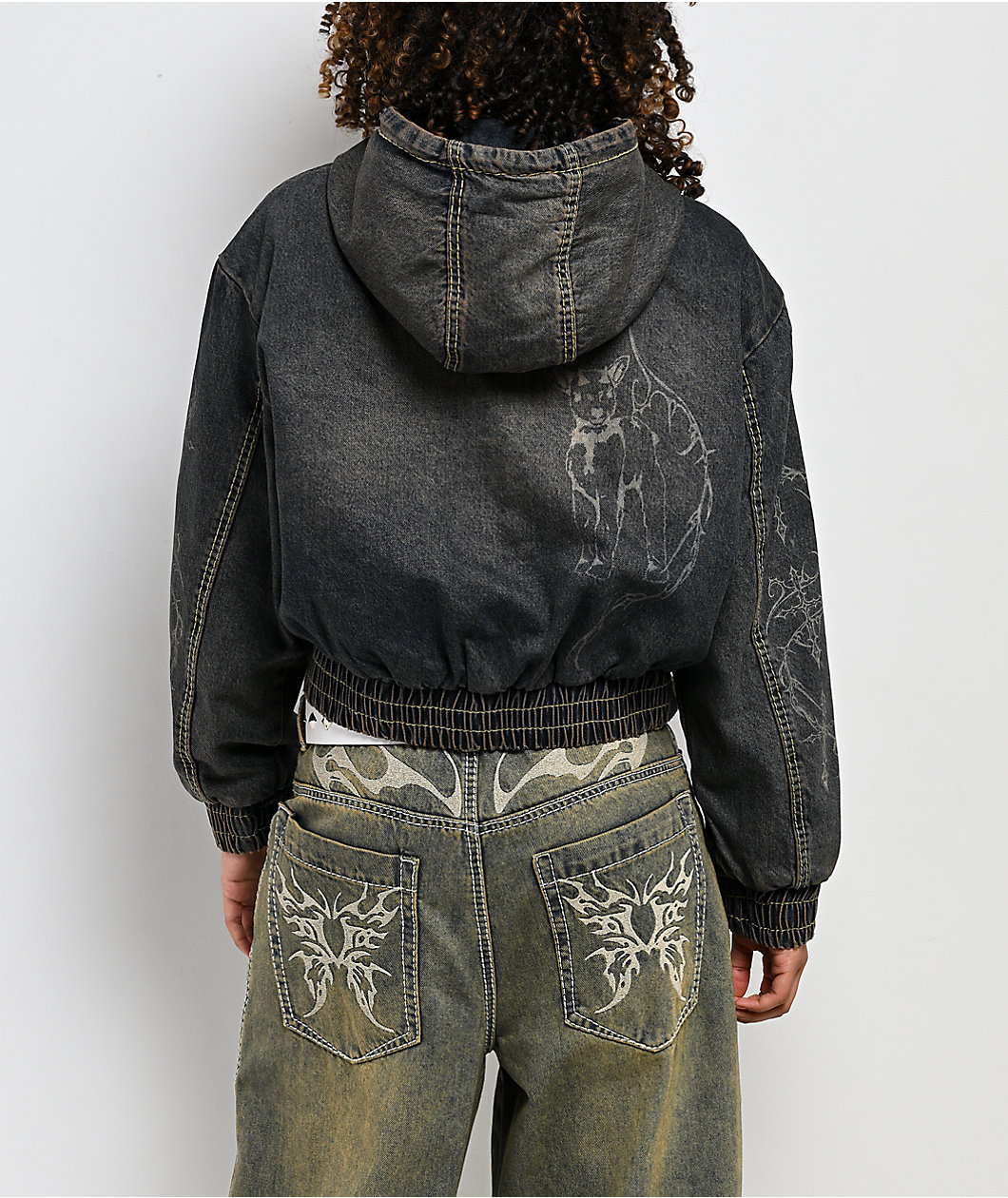 Vitriol Camden Black Wash Hooded Denim Crop Jacket