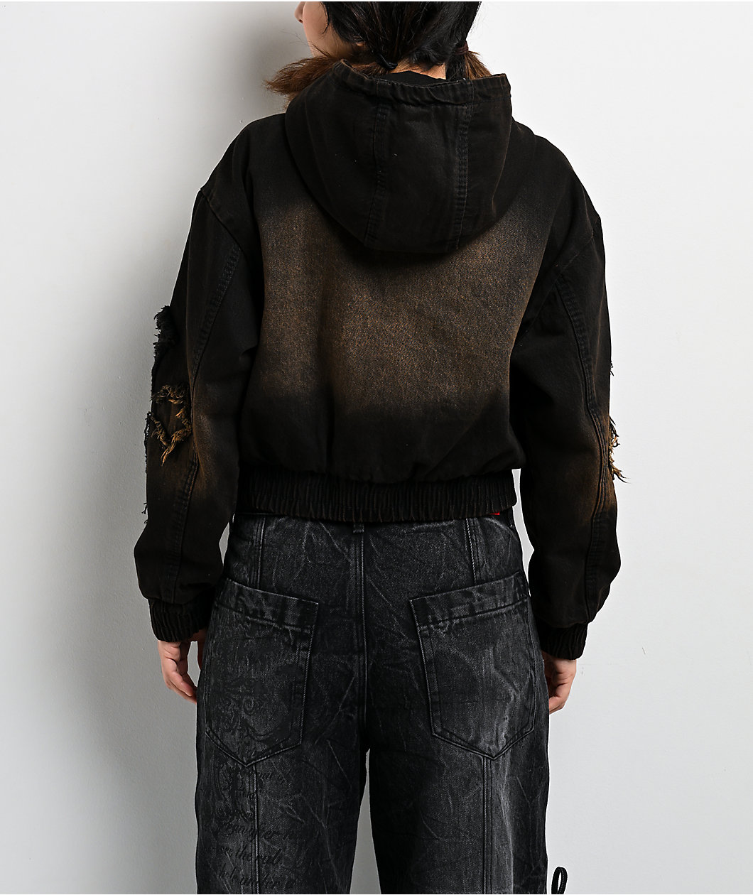 Vitriol Camden Cross Black Wash Crop Hooded Jacket