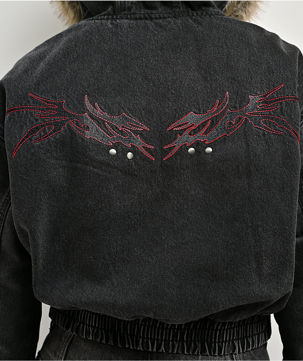 Vitriol Camden Cross Black Wash Faux Fur Crop Hooded Jacket