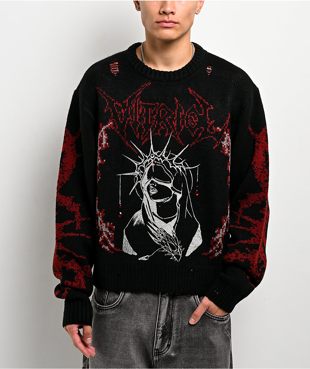 Vitriol Cebrail Rhinestone Black Sweater