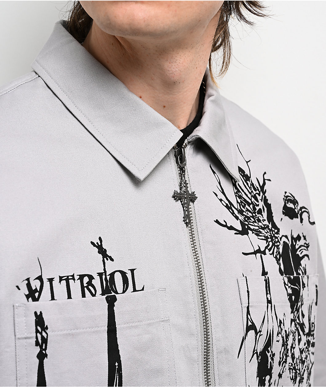 Vitriol Channel Grey Zip Work Shirt