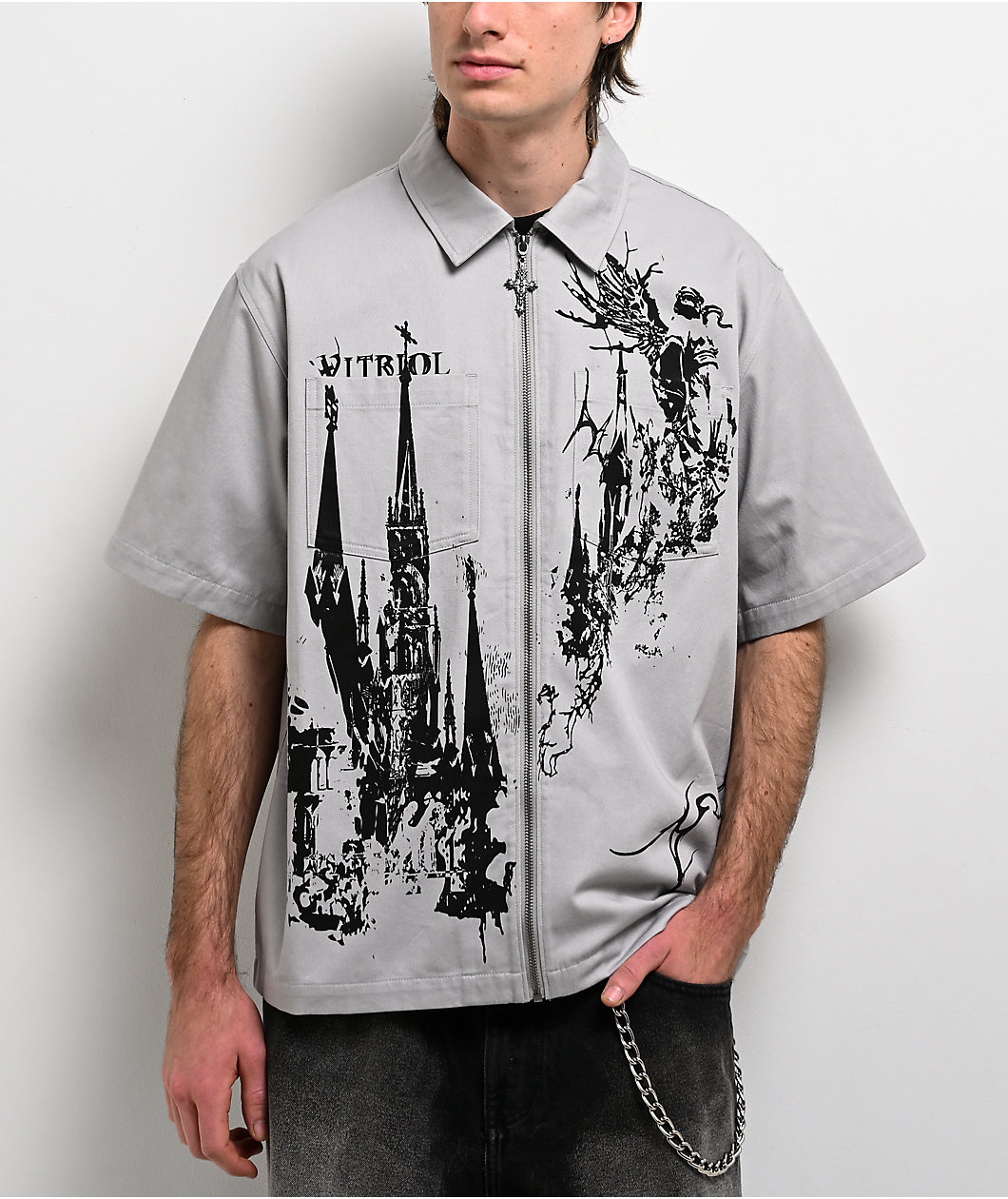 Vitriol Channel Grey Zip Work Shirt
