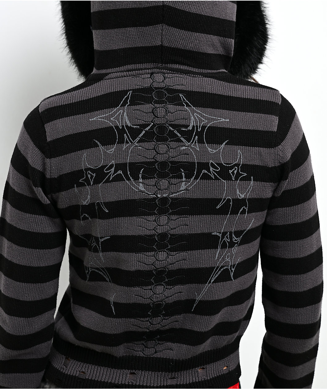 Vitriol Cole Grey Stripe Faux Fur Crop Zip Hoodie