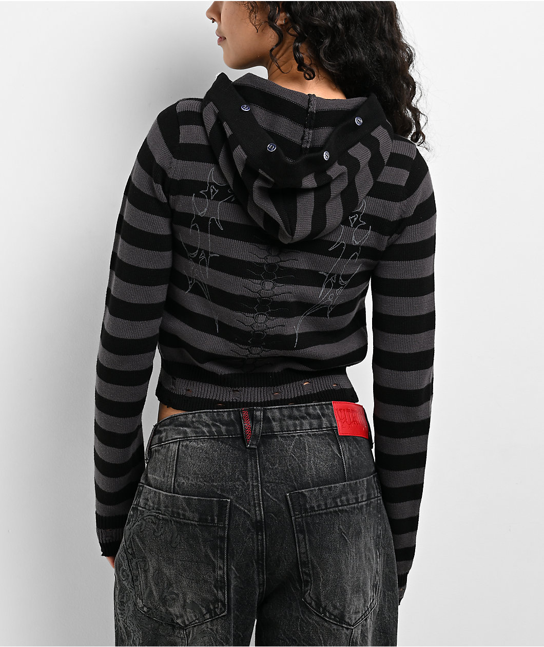 Vitriol Cole Grey Stripe Faux Fur Crop Zip Hoodie
