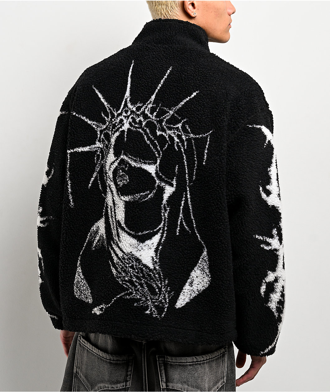 Vitriol Crowned Black Sherpa Zip Jacket