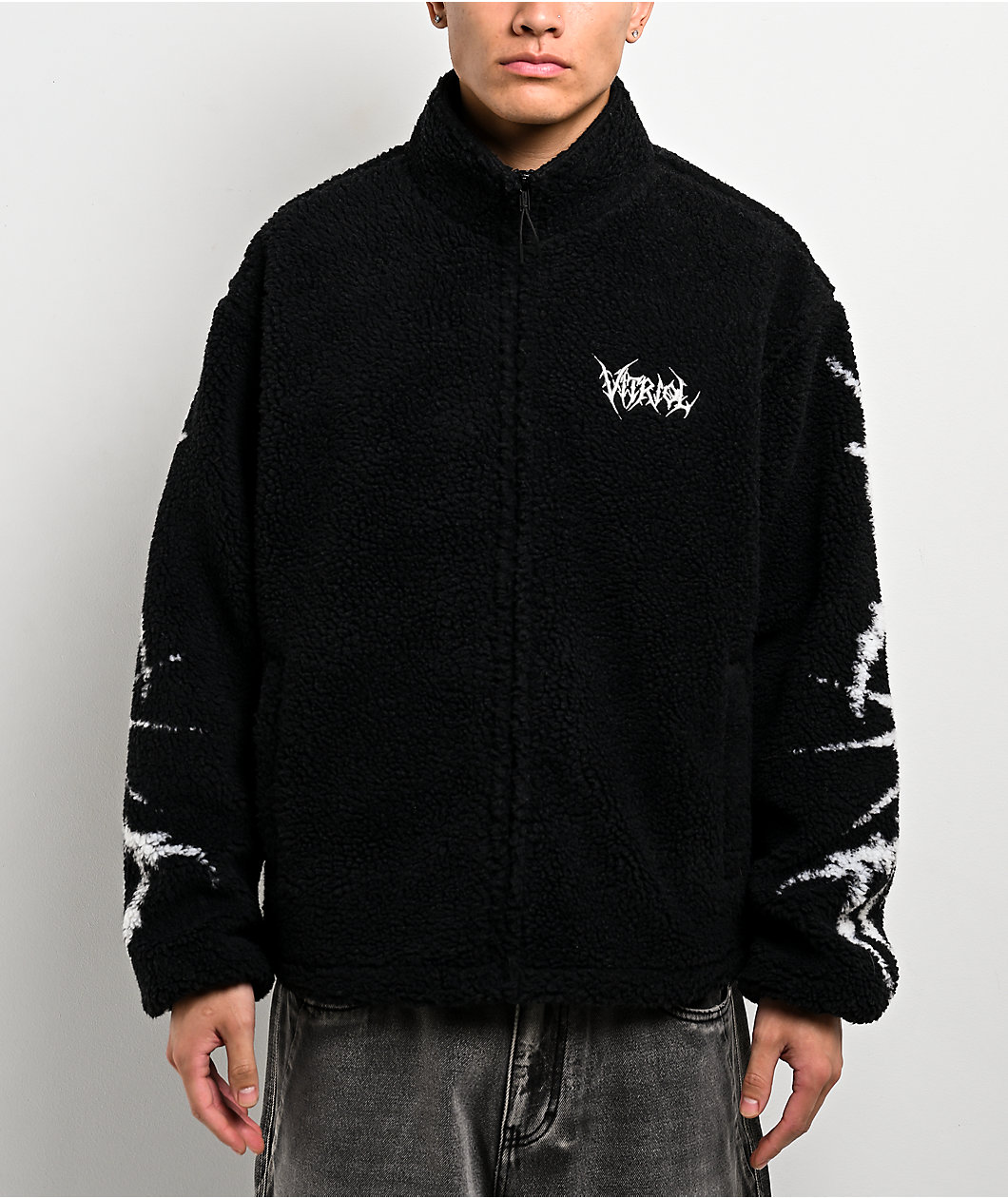 Vitriol Crowned Black Sherpa Zip Jacket