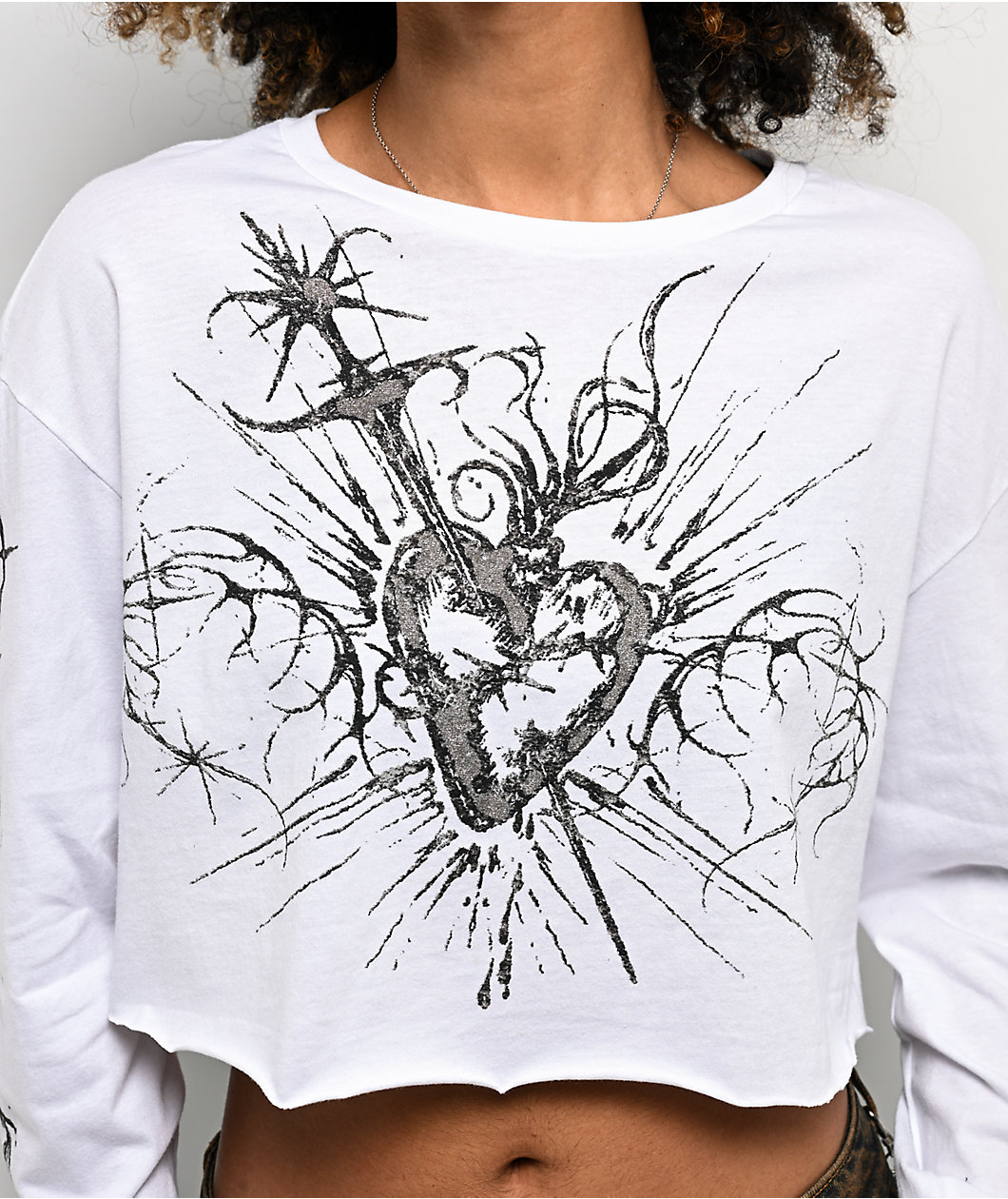 Vitriol Cyber Angst White Long Sleeve Crop T-Shirt