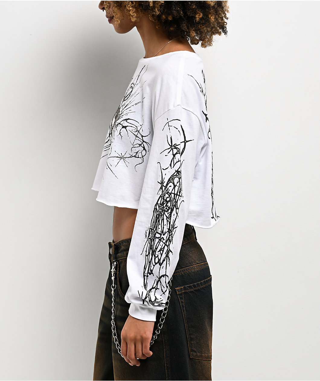 Vitriol Cyber Angst White Long Sleeve Crop T-Shirt