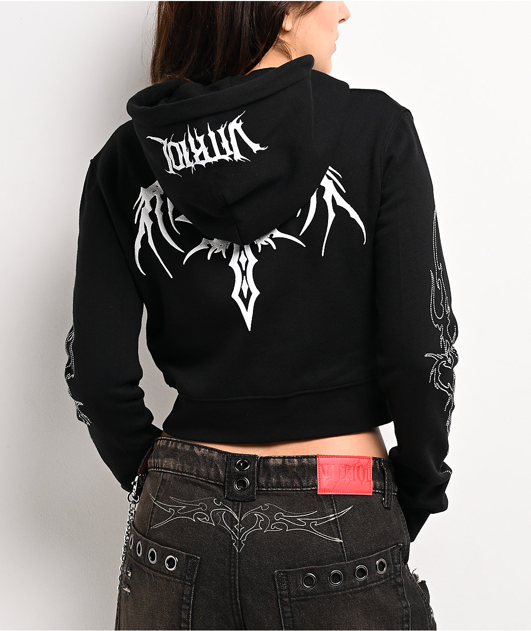 Vitriol Cyber Charm Black Crop Zip Hoodie