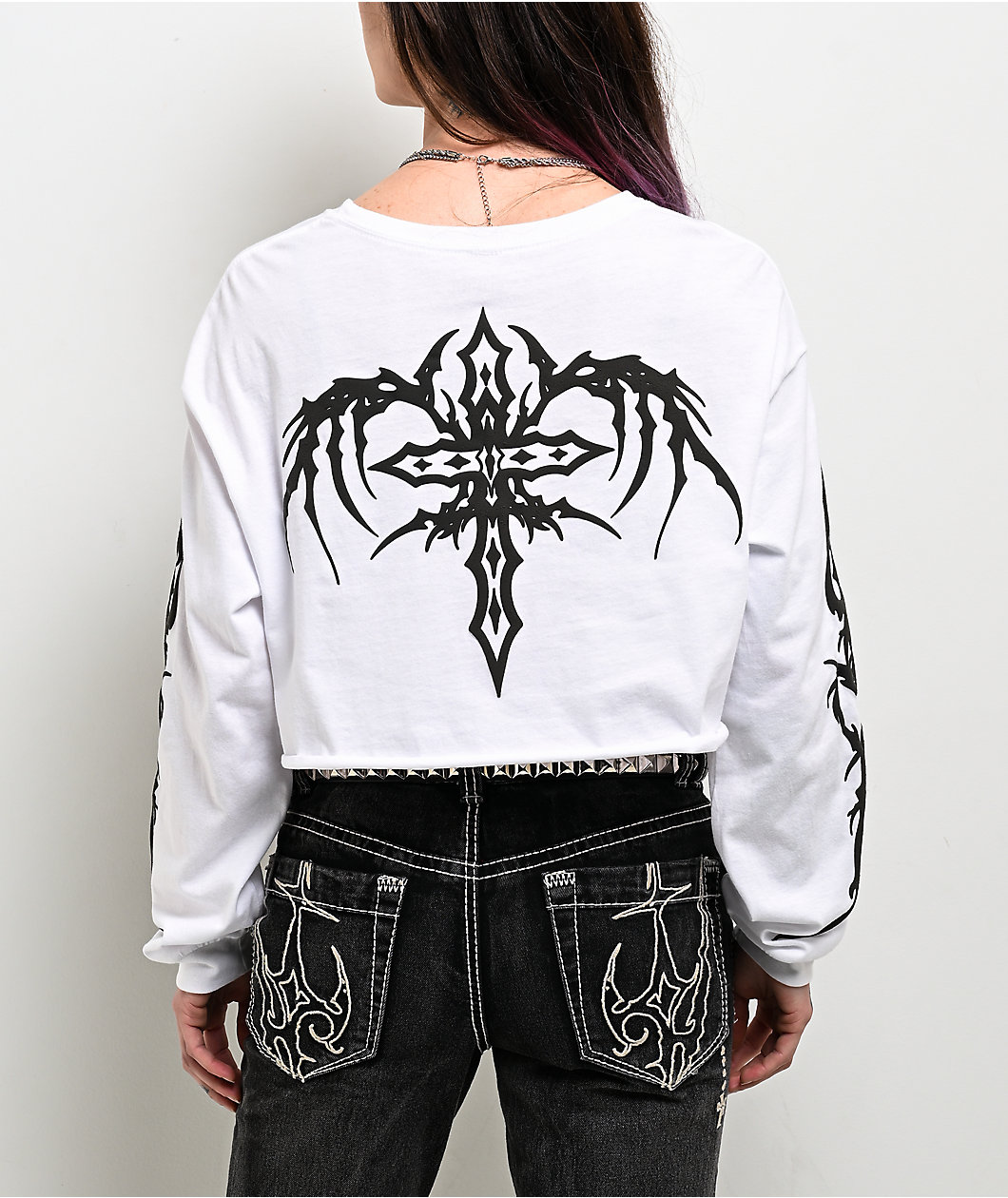 Vitriol Cyber Chrome White Long Sleeve Crop T-Shirt