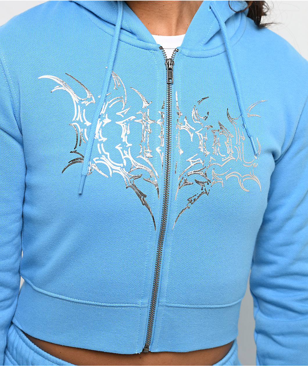 Vitriol Cyber Dragon Blue Crop Zip Hoodie