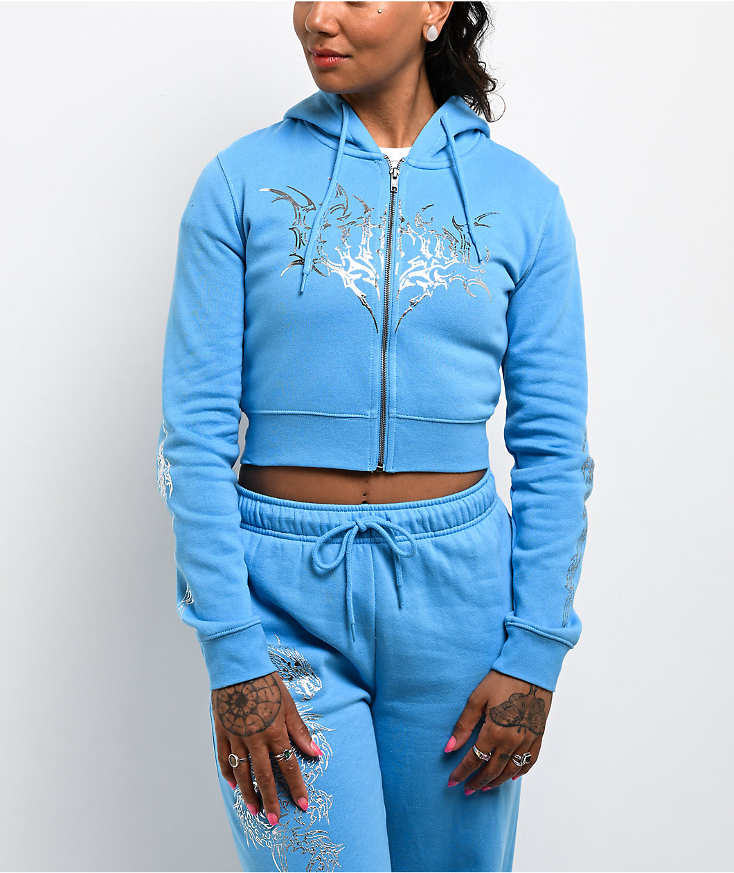 Vitriol Cyber Dragon Blue Crop Zip Hoodie