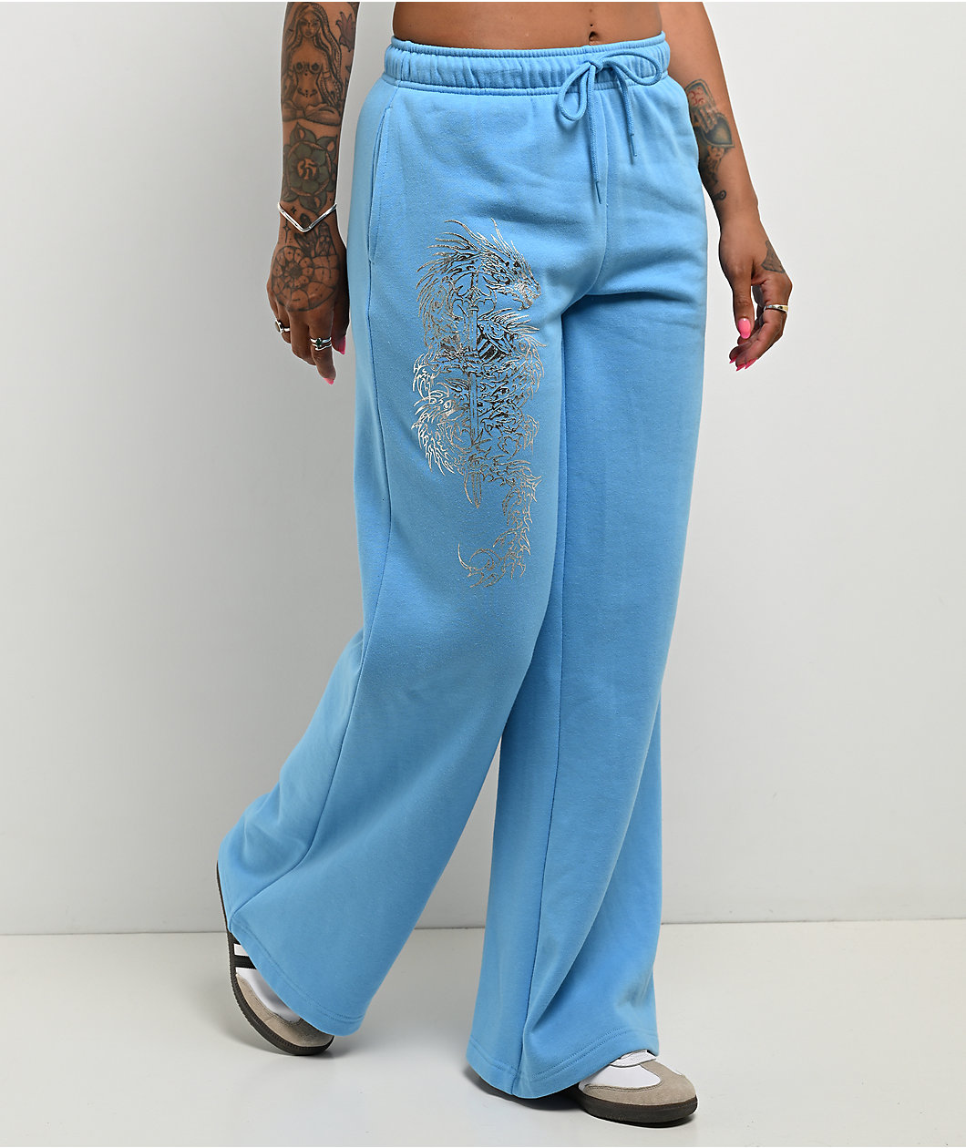 Vitriol Cyber Dragon Blue Wide Leg Sweatpants