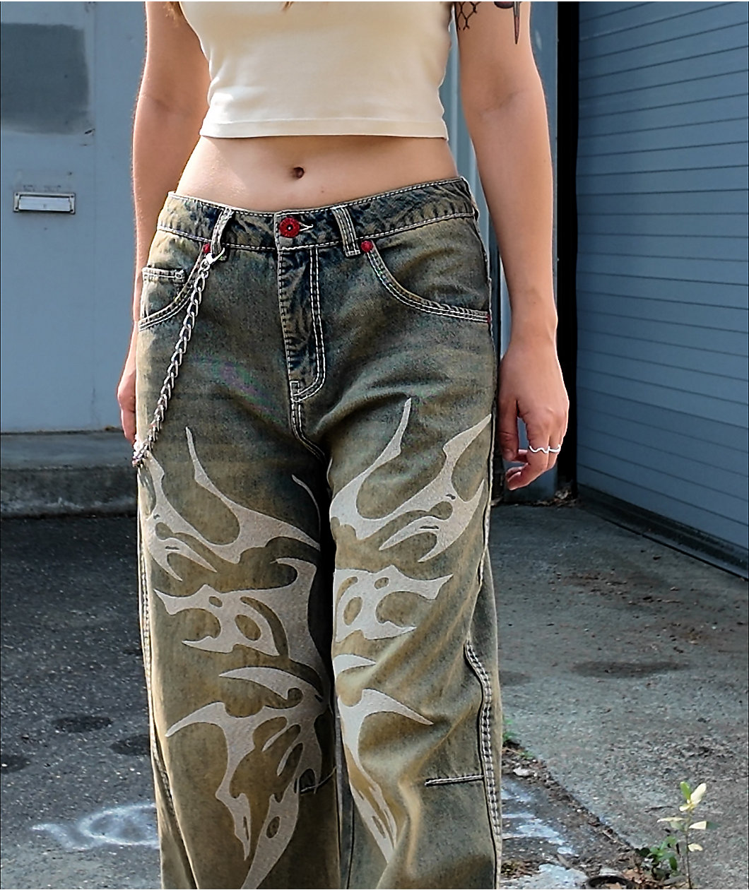 Vitriol Cyberfly Verona Petrol Wash Wide Leg Jeans