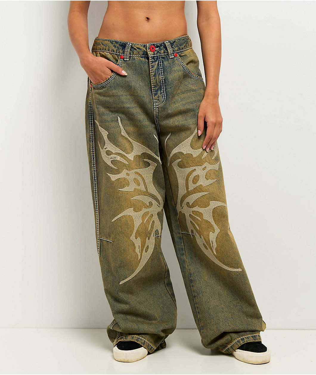 Vitriol Cyberfly Verona Petrol Wash Wide Leg Jeans