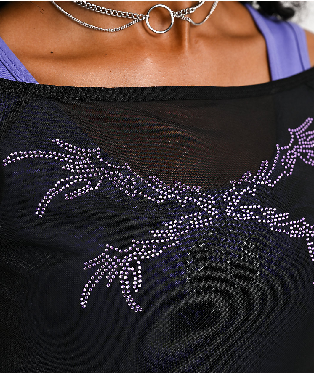 Vitriol Dakota Black & Purple Layered Mesh Crop Top