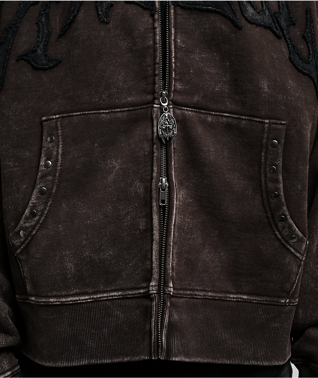 Vitriol Death Grip Brown Wash Crop Zip Hoodie