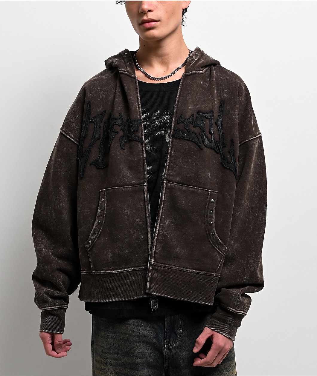 Vitriol Death Grip Brown Wash Crop Zip Hoodie