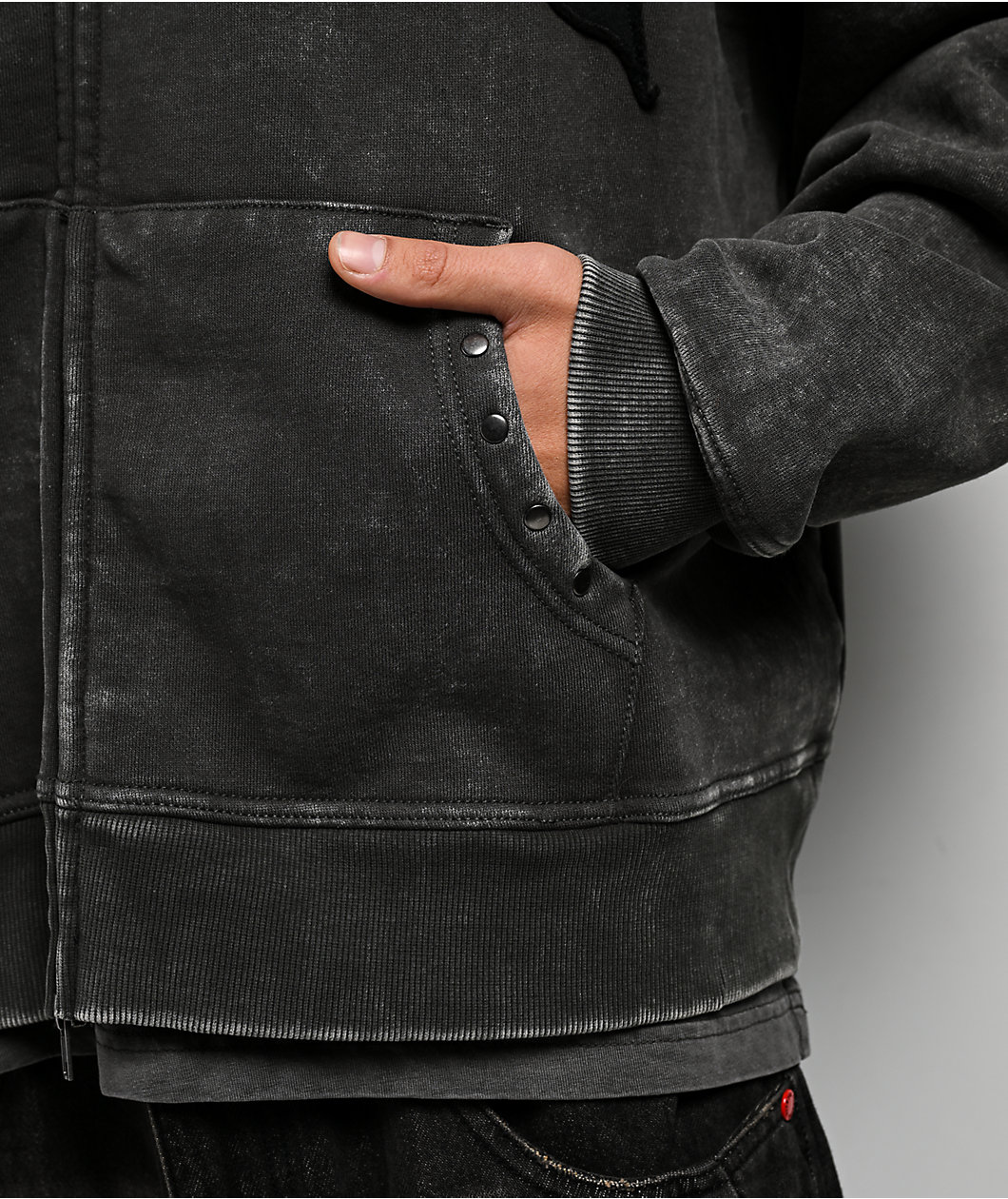 Vitriol Death Grip Grey Wash Crop Zip Hoodie