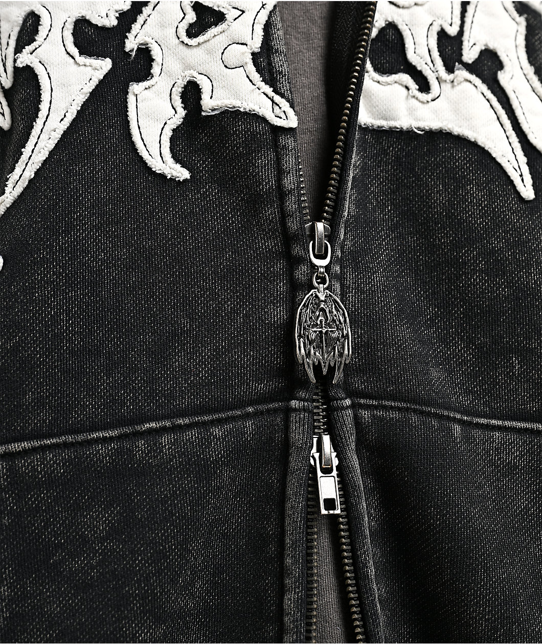 Vitriol Death Grip Studded Black Wash Crop Zip Hoodie