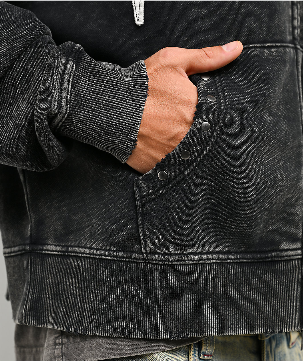 Vitriol Death Grip Studded Black Wash Crop Zip Hoodie