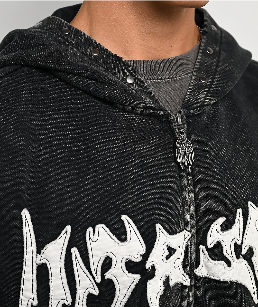 Vitriol Death Grip Studded Black Wash Crop Zip Hoodie