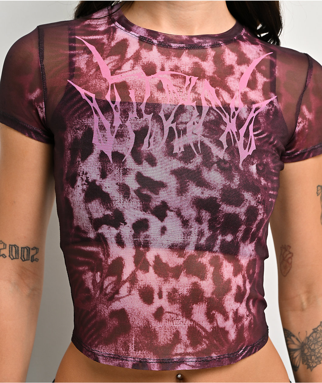 Vitriol Delphi Black & Pink Mesh Top