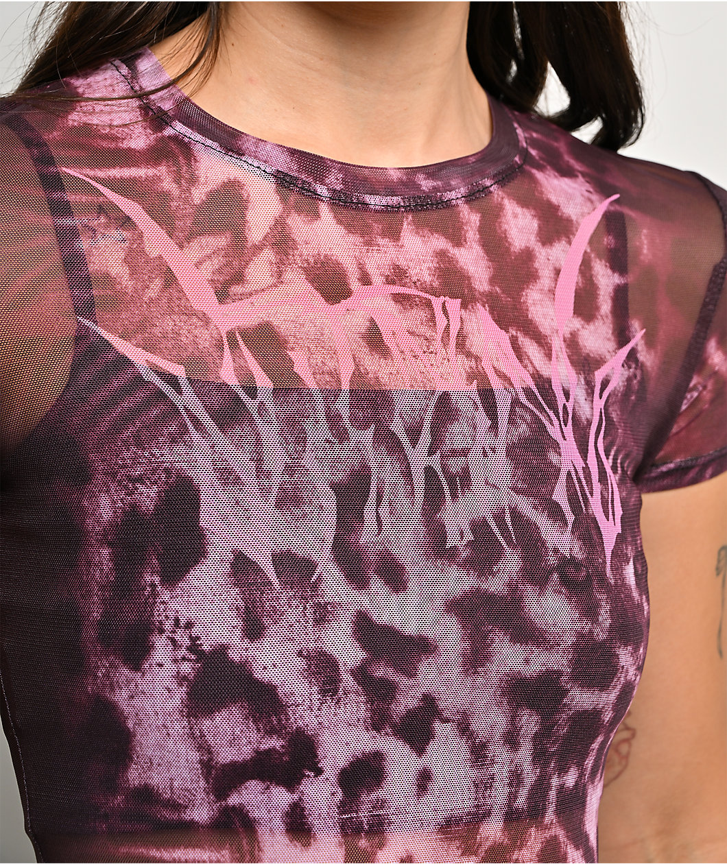Vitriol Delphi Black & Pink Mesh Top