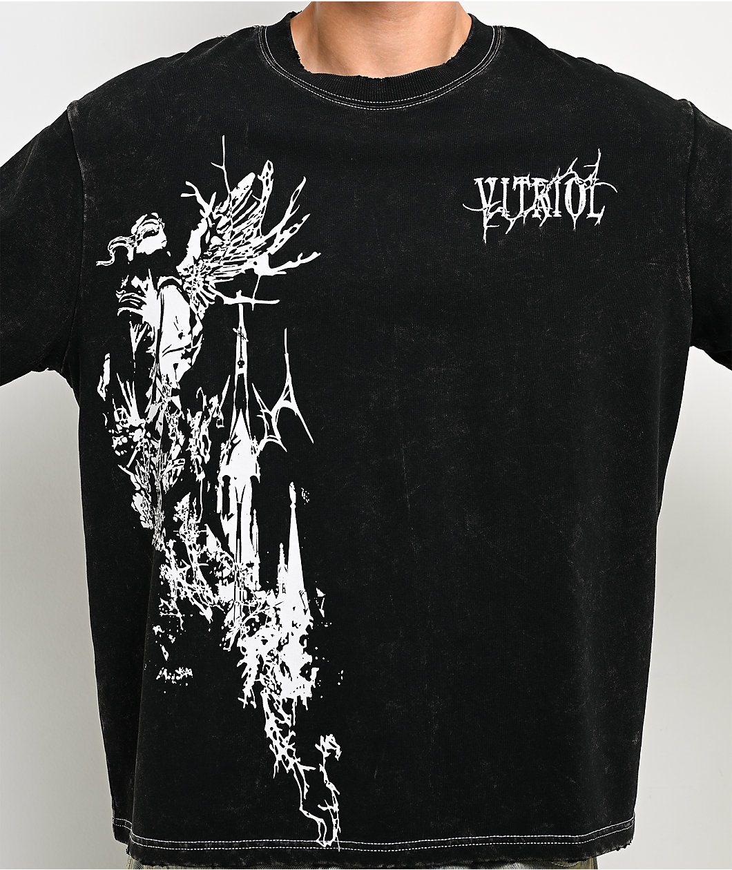 Vitriol Dragon Den Black & Grey Wash 2fer Long Sleeve  Boxy T-Shirt