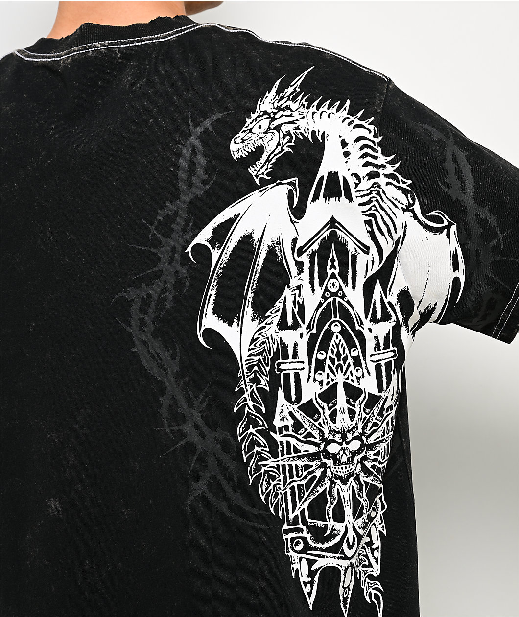 Vitriol Dragon Den Black & Grey Wash 2fer Long Sleeve  Boxy T-Shirt