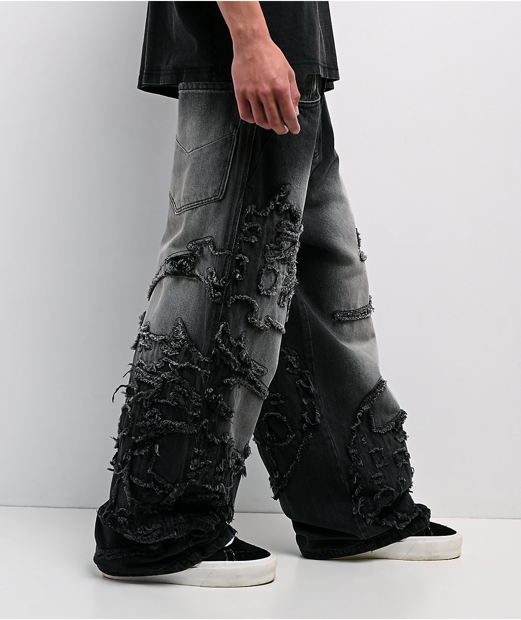 Vitriol Drained Black Wash Ultra Wide Jeans