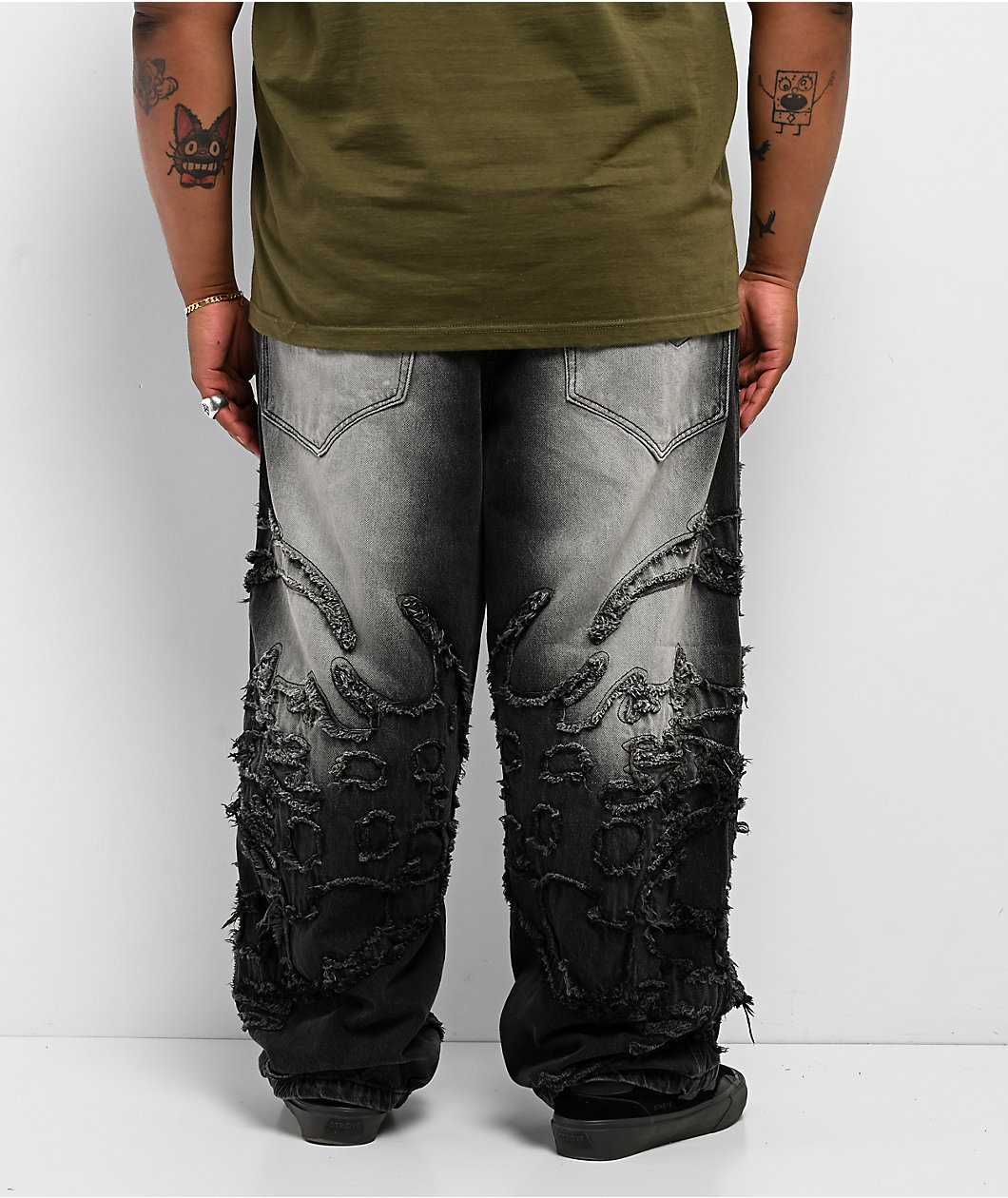 Vitriol Drained Black Wash Ultra Wide Leg Jeans