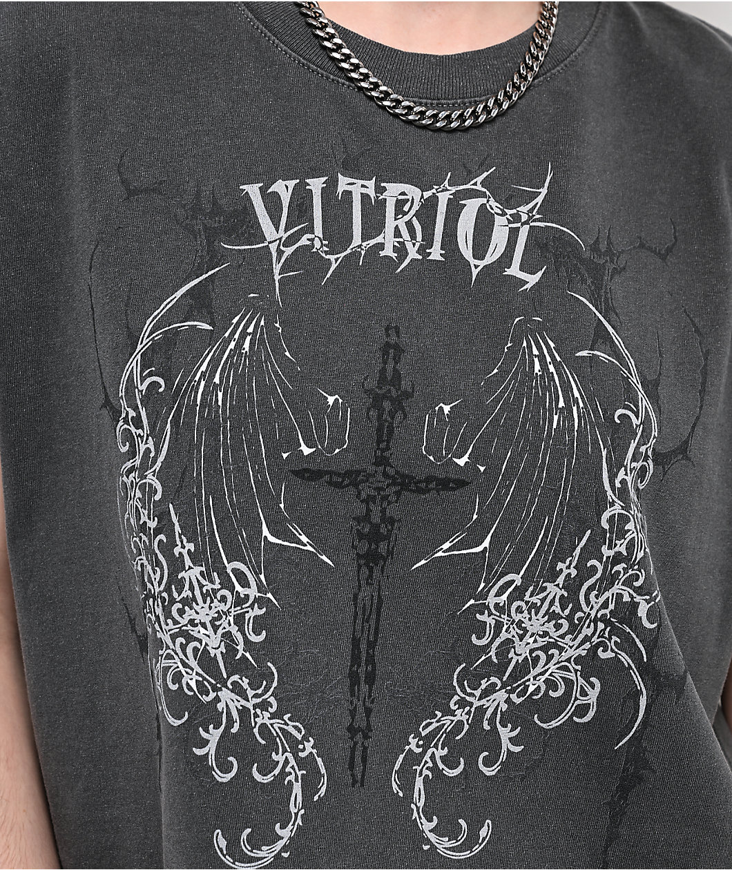 Vitriol Excalibur Grey Wash Crop Tank Top
