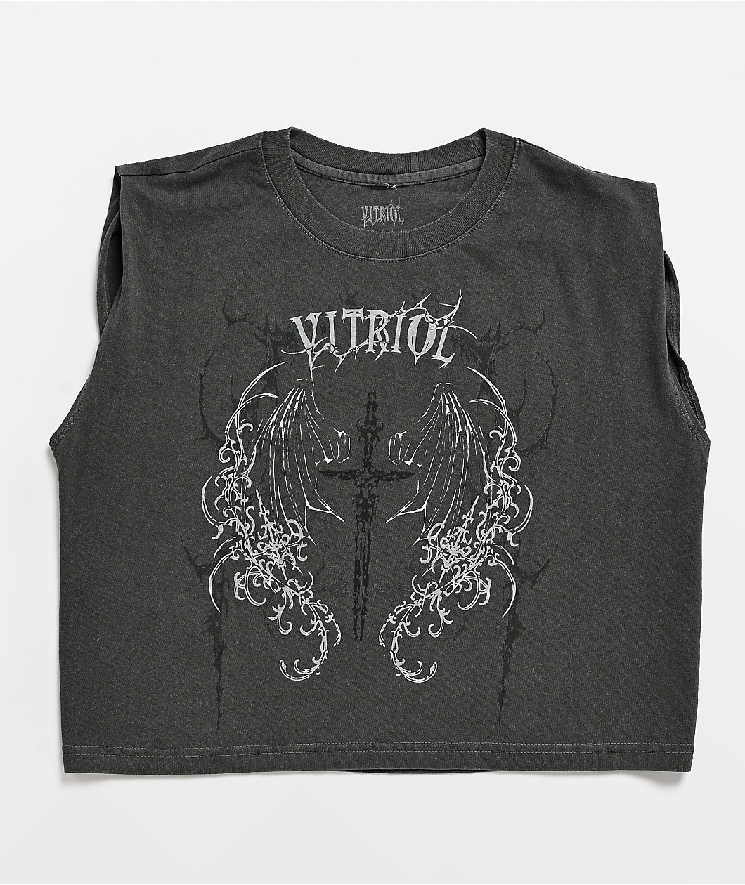 Vitriol Excalibur Grey Wash Crop Tank Top