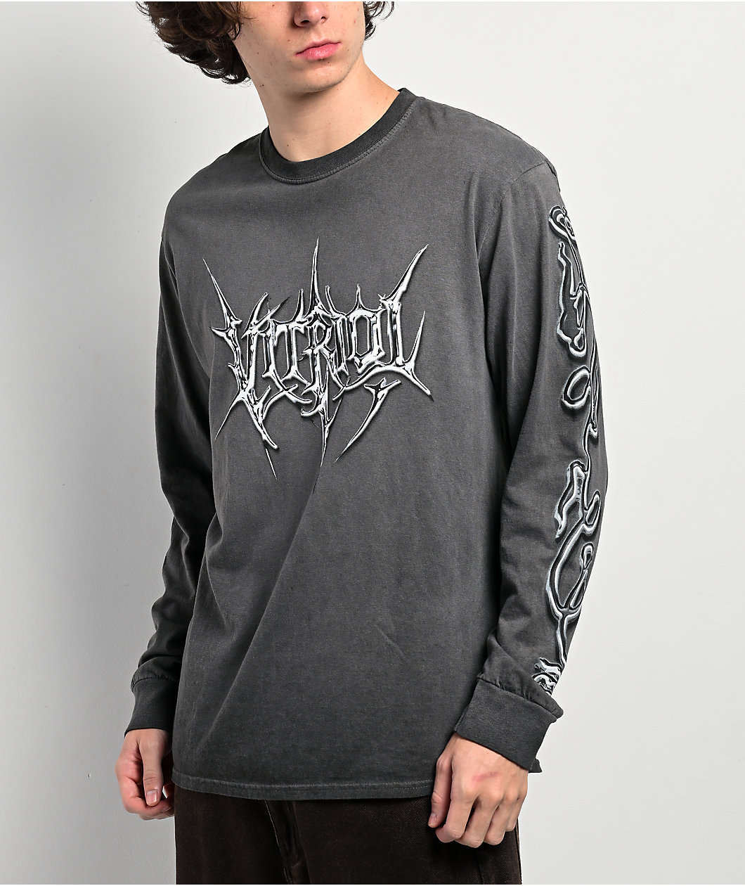 Vitriol Eye On Me Grey Wash Long Sleeve T-Shirt