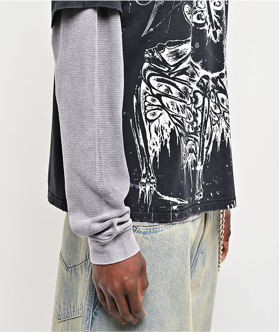 Vitriol Feral Friends Black Wash & Grey 2fer Long Sleeve T-Shirt