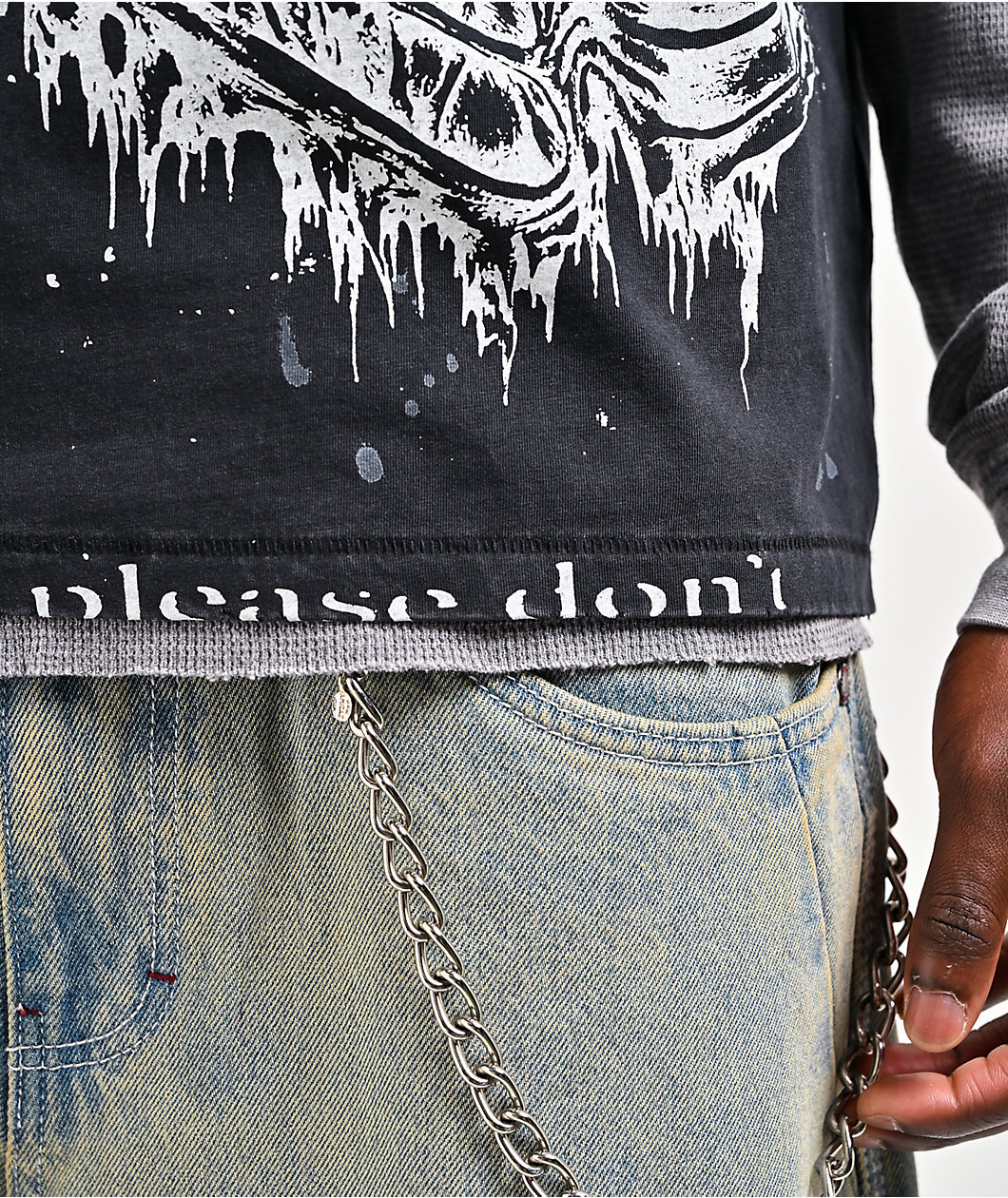 Vitriol Feral Friends Black Wash & Grey 2fer Long Sleeve T-Shirt