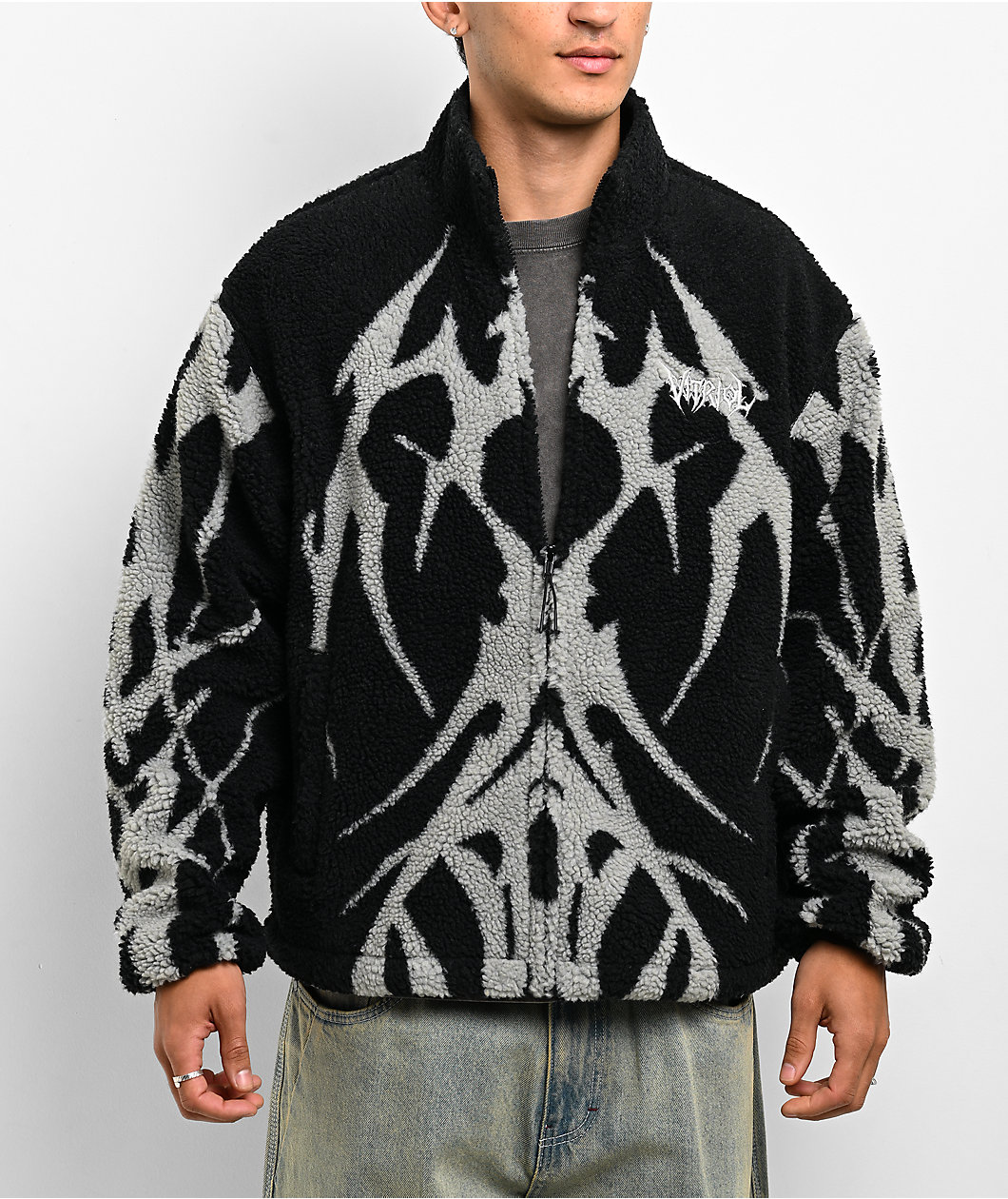 Vitriol Fragment Black & Grey Sherpa Zip Jacket