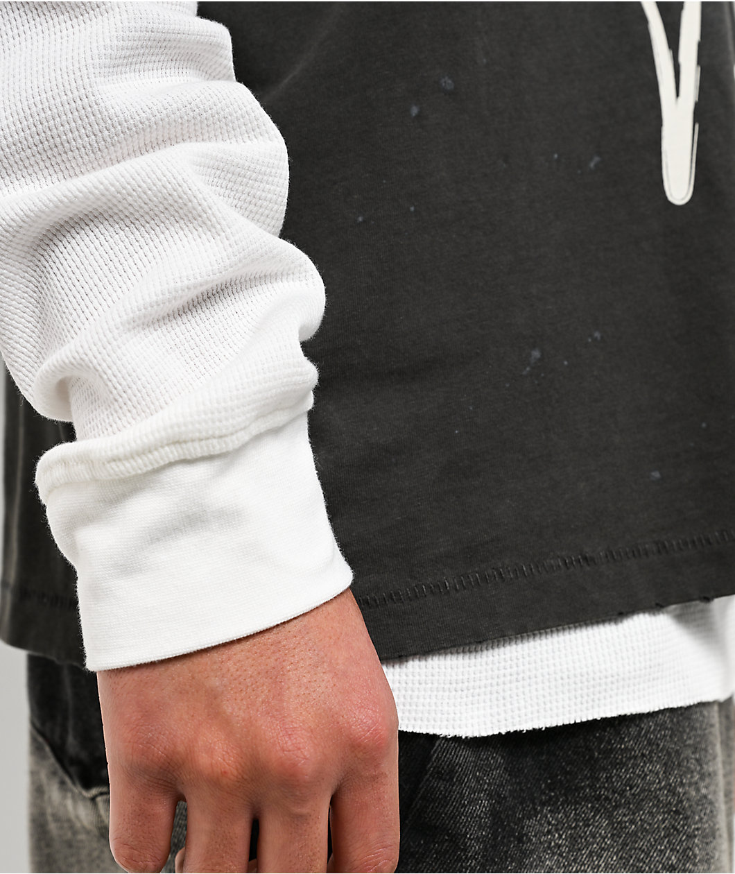 Vitriol From Ash Black Wash & White 2Fer Oversized Long Sleeve T-Shirt