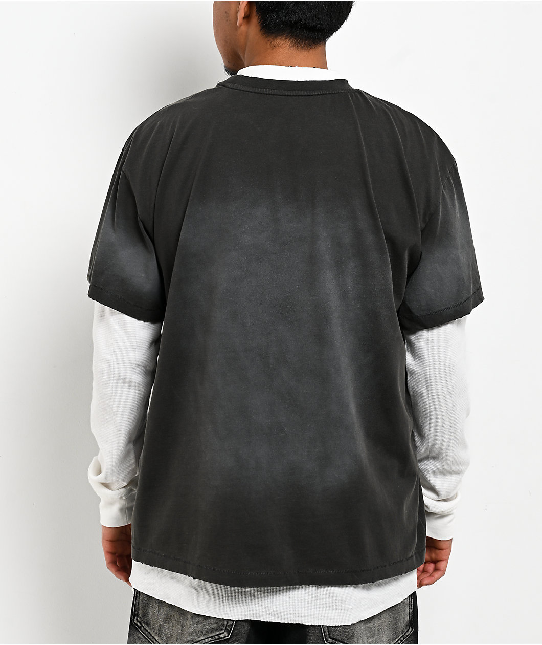 Vitriol From Ash Black Wash & White 2Fer Oversized Long Sleeve T-Shirt