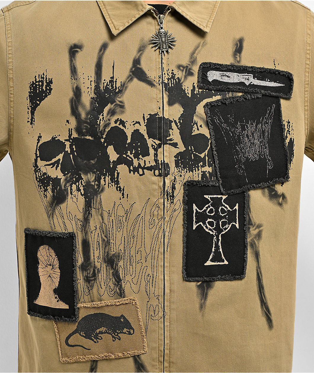Vitriol Guardian Khaki Long Sleeve Zip Work Shirt