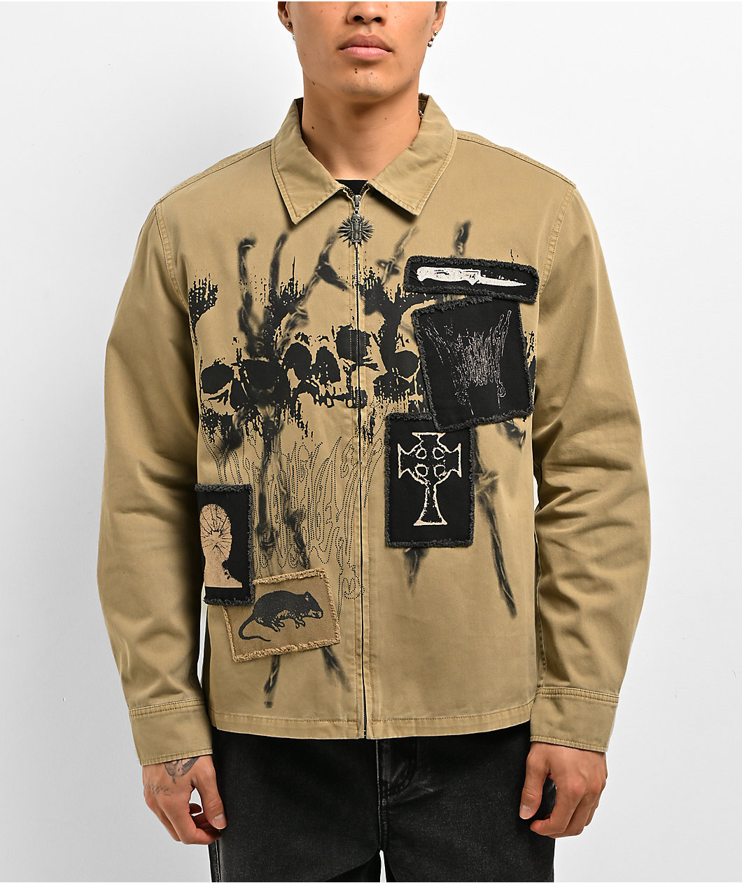 Vitriol Guardian Khaki Long Sleeve Zip Work Shirt
