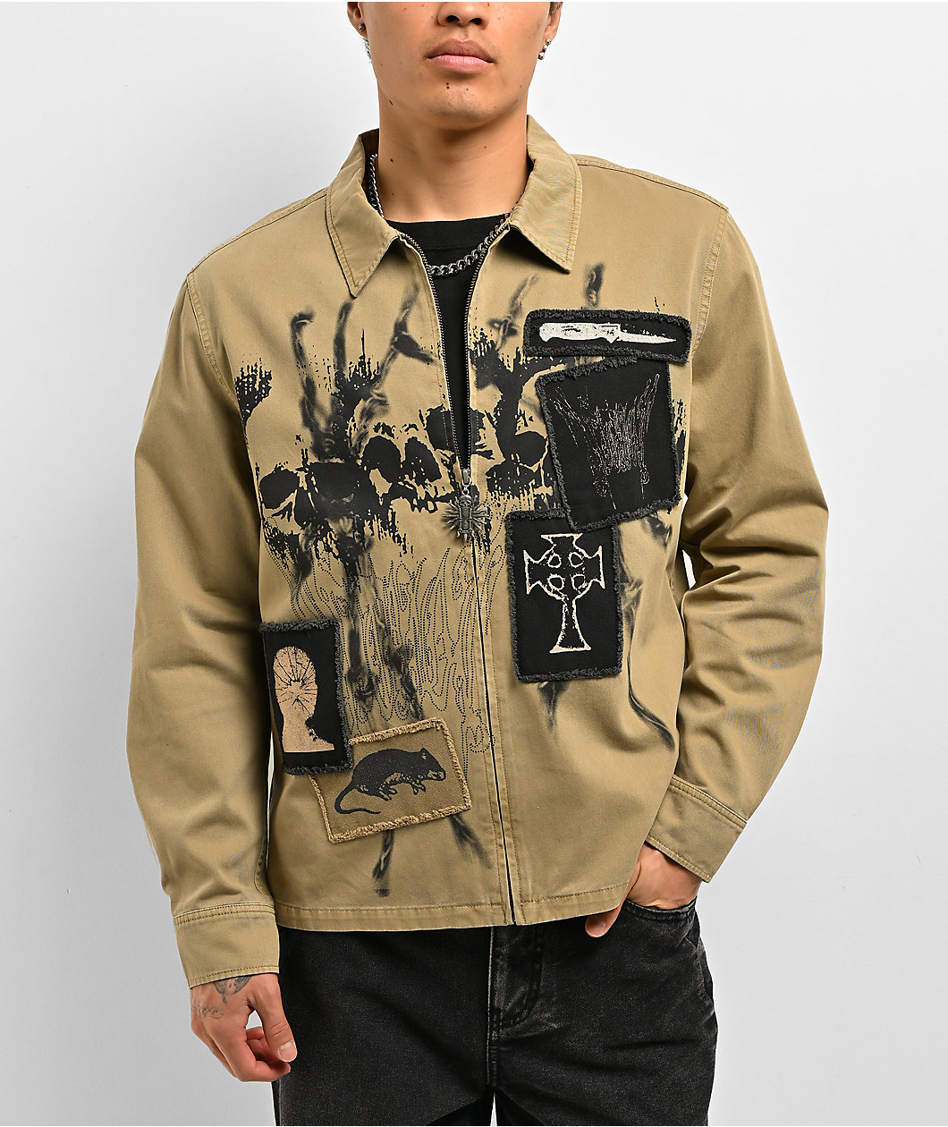 Vitriol Guardian Khaki Long Sleeve Zip Work Shirt